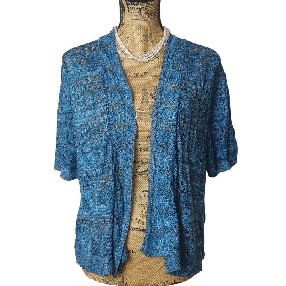 Laura Scott Womens Open-Front Cardigan XL Blue Boho Cottagecore Chic Sweater NEW